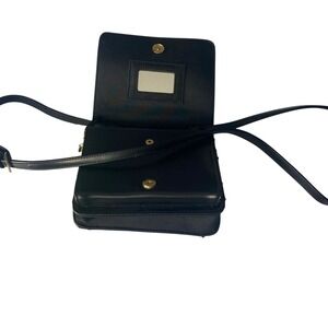Nine West‎ Black Faux Leather Crossbody Bag Gold Hardware Mirror CC49